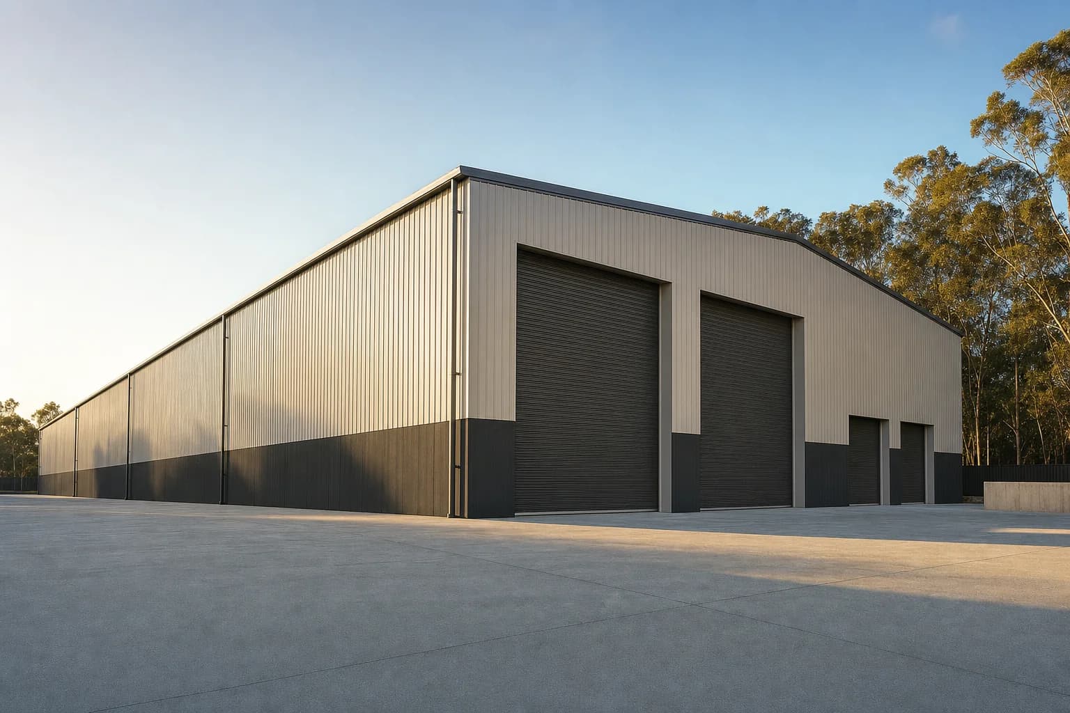 Large clearspan industrial shed on a business estate